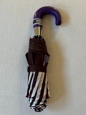 Rare Henri Bendel Umbrella with Purple Leather Handle